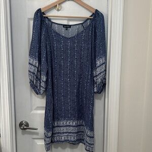 Dear John Navy and White Geometric Shift Dress Size S